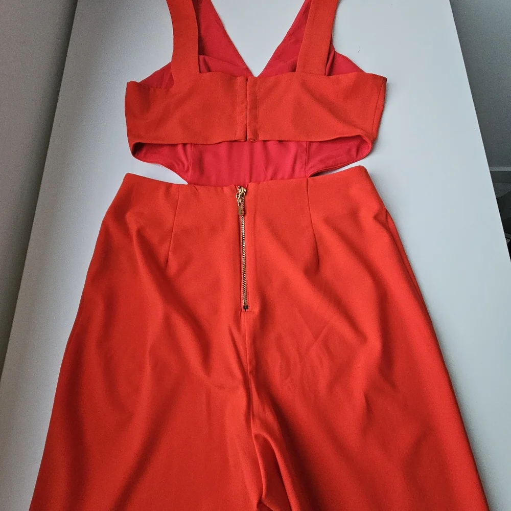 NBD × NAVEN Tiffany Fire Engine Red One-piece Cut Out Split Leg Jumpsuit - Picture 8 of 12